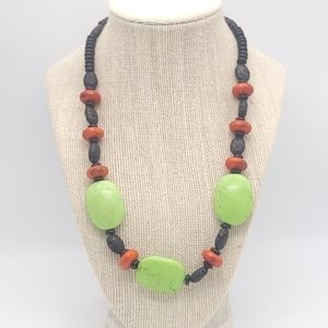 Natural Healing Green Stones and Lava Beaded Necklace